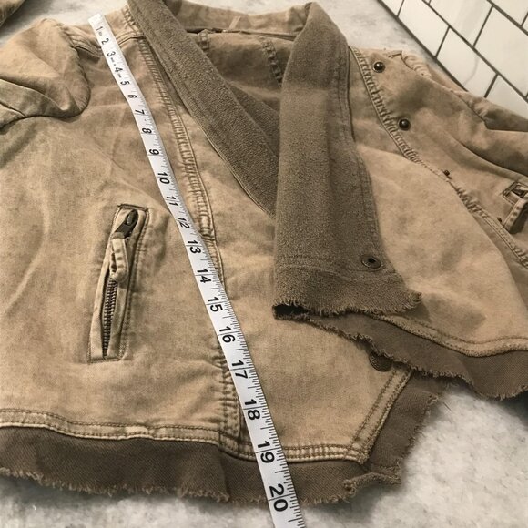 Free People Jacket Womens Small Brown Drape Front Raw Hem Distressed Zip Pockets - Picture 9 of 9